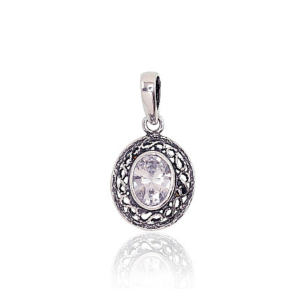 Женские,  - Серебряный кулон, 2.5 g, Серебро 925 проба, оксид (покрытие), Цирконы