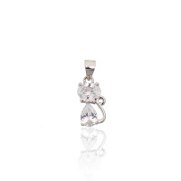 Кошка, Серебряный кулон, Серебро 925 проба, родий (покрытие), Цирконы