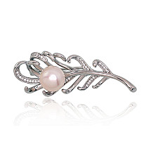Silver brooch, 7.5 g, Silver 925 fineness, Rhodium (Plating), Zirkons , Fresh-water Pearl