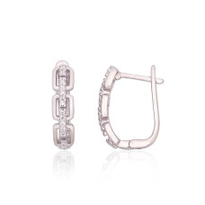 Silver earrings with 'english' lock, 3.5 g, Silver 925 fineness, Rhodium (Plating), Zirkons