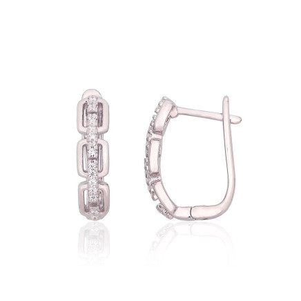 English lock,  - Silver earrings with english lock, 3.5 g, Silver 925 fineness, Rhodium (Plating), Zirkons