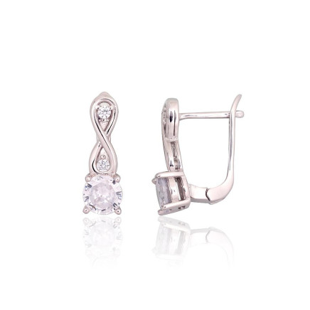 Ar angļu slēdzēju,  - Sudraba auskari ar angļu slēdzēju, 3.6 g, Sudrabs 925 prove, rodijs (pārklājums), Cirkoni