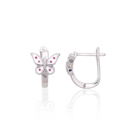 English lock,  - Silver earrings with english lock, 1.6 g, Silver 925 fineness, Rhodium (Plating), Jewelery enamel