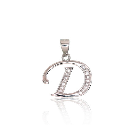 Letters, Letter D - Silver pendant, Silver 925 fineness, Rhodium (Plating), Zirkons