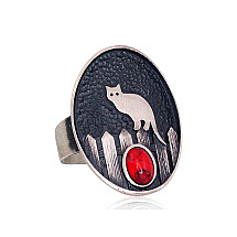 Серебряное кольцо, Серебро 925 проба, оксид (покрытие), Коралл (Имитация)