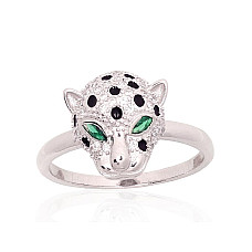 Silver ring, 19, 3 g, Silver 925 fineness, Rhodium (Plating), Zirkons , Jewelery enamel