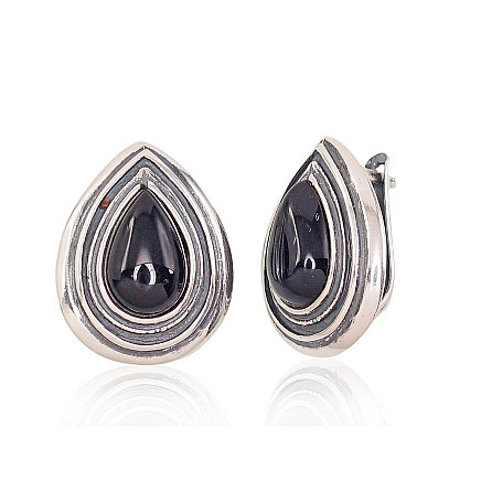 English lock,  - Silver earrings with english lock, 6.8 g, Silver 925 fineness, oxide (Plating), Onix
