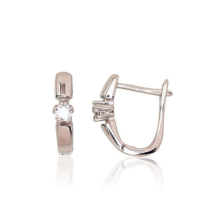 English lock,  - Silver earrings with english lock, 2.5 g, Silver 925 fineness, Rhodium (Plating), Zirkons