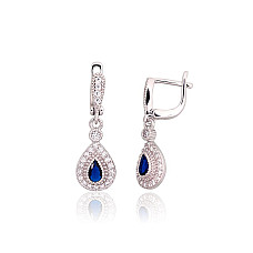 Silver earrings with 'english' lock, 3.4 g, Silver 925 fineness, Rhodium (Plating), Zirkons