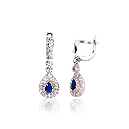 English lock,  - Silver earrings with english lock, 3.4 g, Silver 925 fineness, Rhodium (Plating), Zirkons