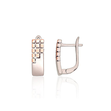 English lock,  - Silver earrings with english lock, 3.8 g, Silver 925 fineness, red gold (Plating)/, Rhodium (Plating)