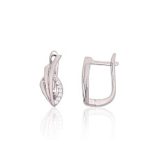 Silver earrings with 'english' lock, 2.7 g, Silver 925 fineness, Rhodium (Plating), Zirkons