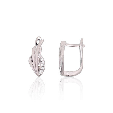 English lock,  - Silver earrings with english lock, 2.7 g, Silver 925 fineness, Rhodium (Plating), Zirkons