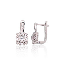 Silver earrings with 'english' lock, 3.9 g, Silver 925 fineness, Rhodium (Plating), Zirkons