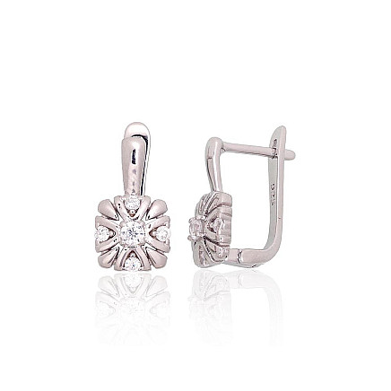 English lock,  - Silver earrings with english lock, 3.9 g, Silver 925 fineness, Rhodium (Plating), Zirkons