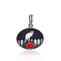 Silver pendant, Silver 925 fineness, oxide (Plating), Coral (Imitation)