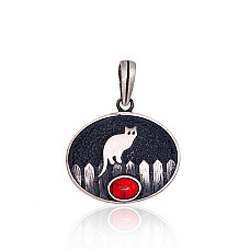 Silver pendant, 6.3 g, Silver 925 fineness, oxide (Plating), Coral (Imitation)