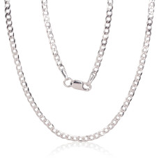 Silver chain Curb 2.5 mm, diamond cut, Silver 925 fineness, Rhodium (Plating)