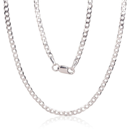 Silver chain Curb 2.5 mm, diamond cut, Silver 925 fineness, Rhodium (Plating)