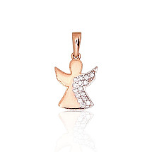 Angel, Gold pendant, Red Gold 585 fineness, Rhodium (Plating), Zirkons