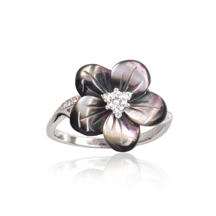 Women, Flower - Silver ring, Silver 925 fineness, Rhodium (Plating), Zirkons, Mother-of-pearl
