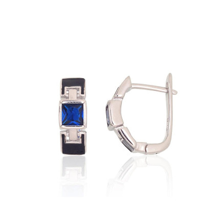 English lock,  - Silver earrings with english lock, Silver 925 fineness, Rhodium (Plating), Zirkons, Jewelery enamel