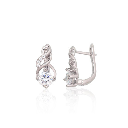 English lock,  - Silver earrings with english lock, Silver 925 fineness, Rhodium (Plating), Zirkons