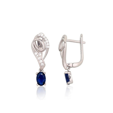 English lock,  - Silver earrings with english lock, Silver 925 fineness, Rhodium (Plating), Zirkons