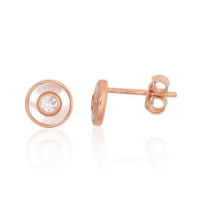 Silver stud earrings, Silver 925 fineness, red gold (Plating), Zirkons , Mother-of-pearl