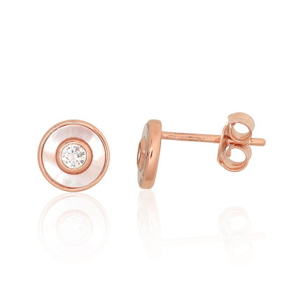 stud,  - Silver stud earrings, Silver 925 fineness, red gold (Plating), Zirkons , Mother-of-pearl