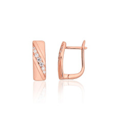 Silver earrings with 'english' lock, Silver 925 fineness, red gold (Plating), Zirkons