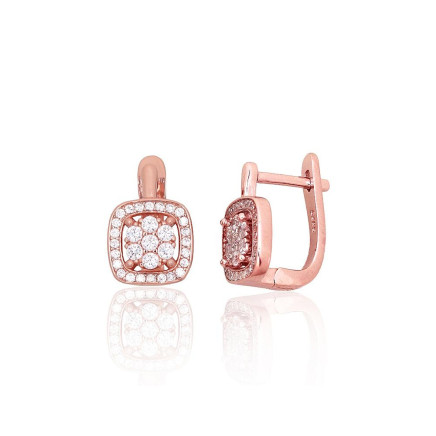 English lock,  - Silver earrings with english lock, Silver 925 fineness, red gold (Plating), Zirkons