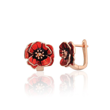 English lock,  - Silver earrings with english lock, Silver 925 fineness, red gold (Plating), Jewelery enamel