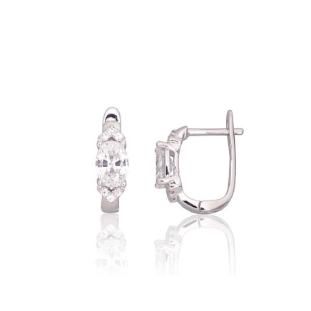 English lock,  - Silver earrings with english lock, Silver 925 fineness, Rhodium (Plating), Zirkons