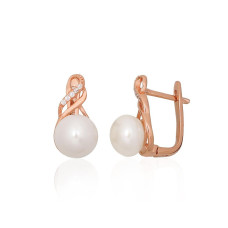 Silver earrings with 'english' lock, Silver 925 fineness, red gold (Plating), Zirkons, Fresh-water Pearl
