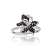 Flower, Silver ring, 925 fineness, Rhodium (Plating), Black Zirkons
