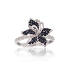 Flower, Silver ring, 925 fineness, Rhodium (Plating), Black Zirkons