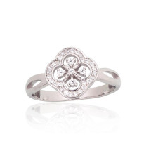 Flower, Silver ring, Silver 925 fineness, Rhodium (Plating), Zirkons