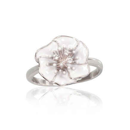 Women, Flower - Silver ring, Silver 925 fineness, Rhodium (Plating), Zirkons, Jewelery enamel