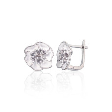 Flower, Silver earrings with 'english' lock, Silver 925 fineness, Rhodium (Plating), Zirkons, Jewelery enamel