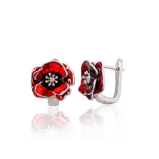 Flower, Silver earrings with 'english' lock, Silver 925 fineness, Rhodium (Plating), Jewelery enamel