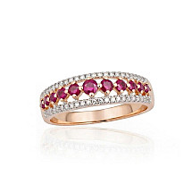 Gold ring, Red Gold 585 fineness, Rhodium (Plating) , Diamonds , Ruby