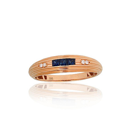 With precious stones,  - Gold ring, Red Gold 585 fineness, Diamonds, Sapphire