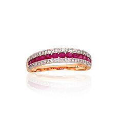 Gold ring, Red Gold 585 fineness, Rhodium (Plating), Diamonds, Ruby