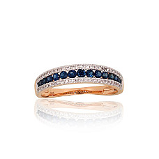 Gold ring, Red Gold 585 fineness, Rhodium (Plating), Diamonds, Sapphire