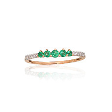 Золотое кольцо, Красное Золото 585 проба, родий (покрытие), Бриллианты, Изумруд