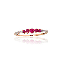 Gold ring, Red Gold 585 fineness, Rhodium (Plating), Diamonds, Ruby