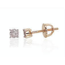 Gold screw studs earrings, Yellow Gold 585 fineness, Rhodium (Plating) , Diamonds