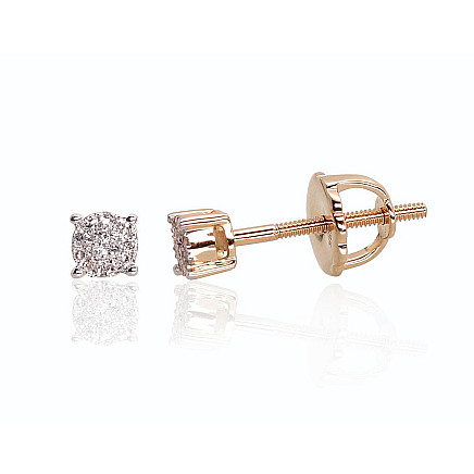 screw studs,  - Gold screw studs earrings, Yellow Gold 585 fineness, Rhodium (Plating) , Diamonds