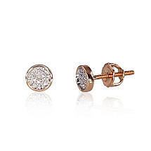 Gold screw studs earrings, Red Gold 585 fineness, Rhodium (Plating) , Diamonds